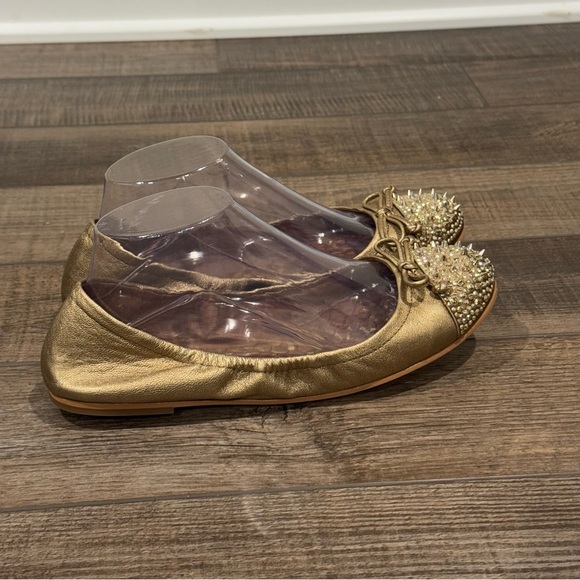 Sam Edelman Beatrix Ballet Flat Ballerina Stud Spike Leather Gold Size 7 - Picture 2 of 16